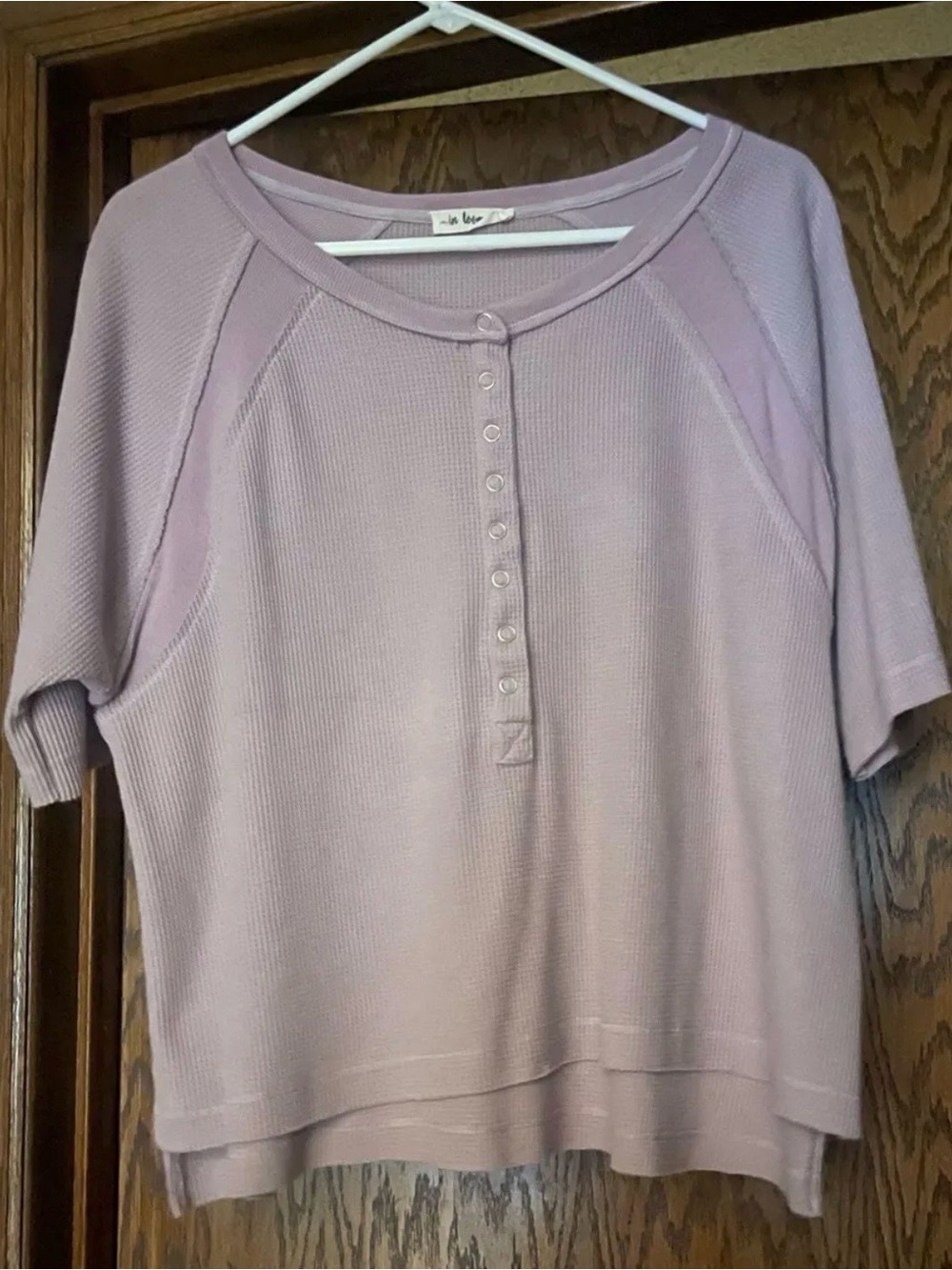 Short-Sleeve Lavender Henley Top by in love